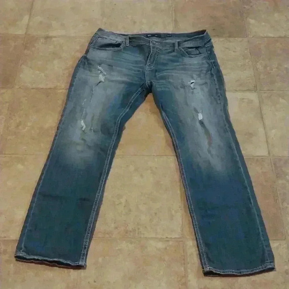 BKE Mens 40 x 34 Blue Derek Straight Preppy Ripped Medium Wash Denim Jeans - Picture 1 of 6